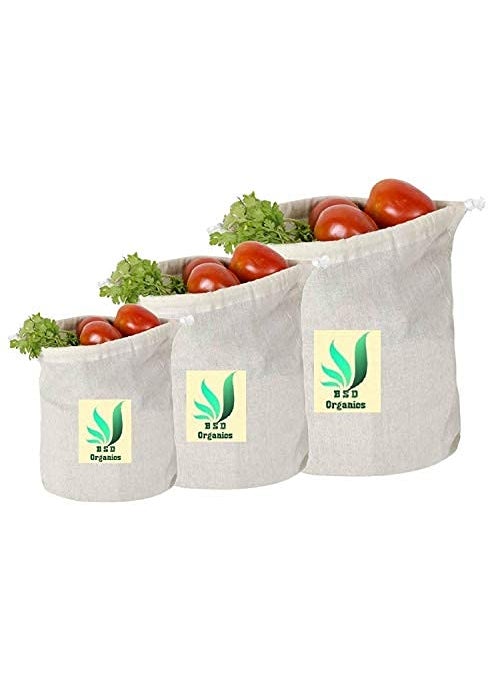 BSD Organics - BSD Organics Eco Home Store Cotton Reusable Muslin Fridge Storage Bag for Fruits and Vegetables(Beige) - 9 Numbers - Image 1
