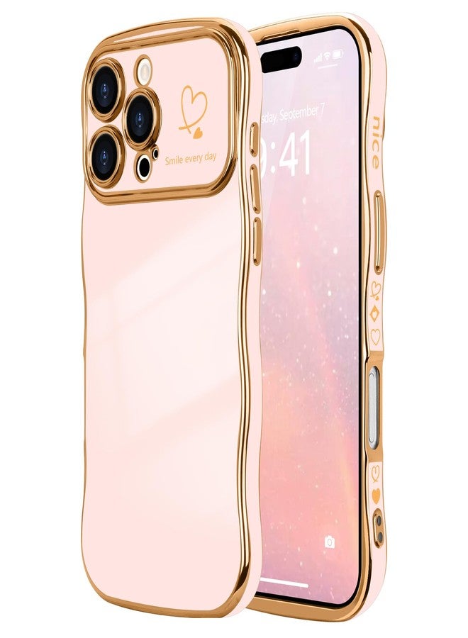 جراب LCHULLE لهاتف iPhone 16 Pro Max للنساء والفتيات، جراب هاتف لطيف بتصميم مموج على شكل قلب، غطاء حماية للكاميرا مقاوم للصدمات لهاتف iPhone 16 Pro Max مقاس 6.9 بوصة، لون وردي فاتح - Image 1