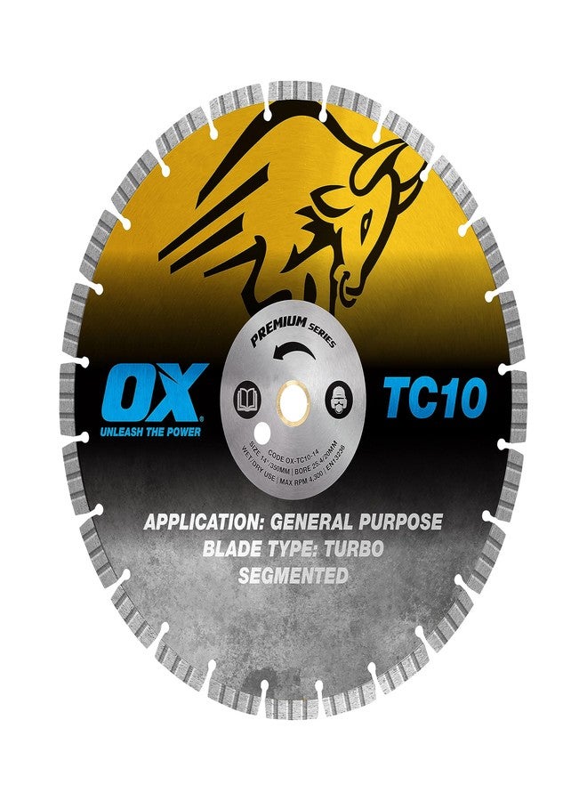 OX Tools TC10-14 14" General Purpose Diamond Blade, Stone Blade for Concrete Saw, Long Life 10mm Segments, Wet/Dry Cutting, Hot Pressed Sintered Segments, Cuts Brick Block Pavers Concrete - Image 1