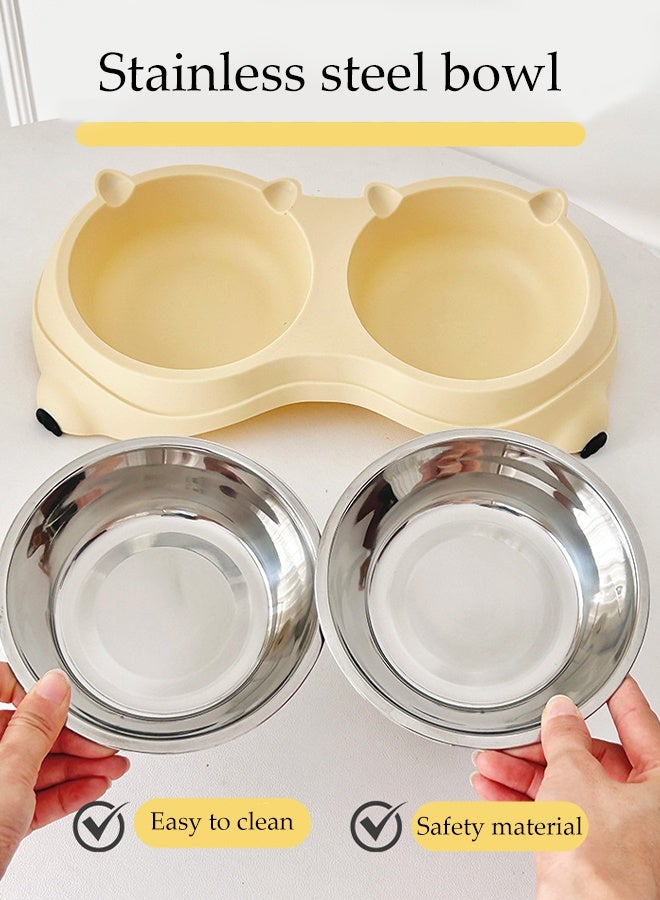 DUNISO Elevated Cat Bowl Pet Food Water Bowls Tilted Rised Cat Bowl with 2 Stainless Steel Pet Bowls 15° Tilted Anti-Vomiting Wide Shallow Raised Feeding Dishes Non-Slip Protect Pet's Spine Feeding Bowls for Cats and Puppy - Image 2