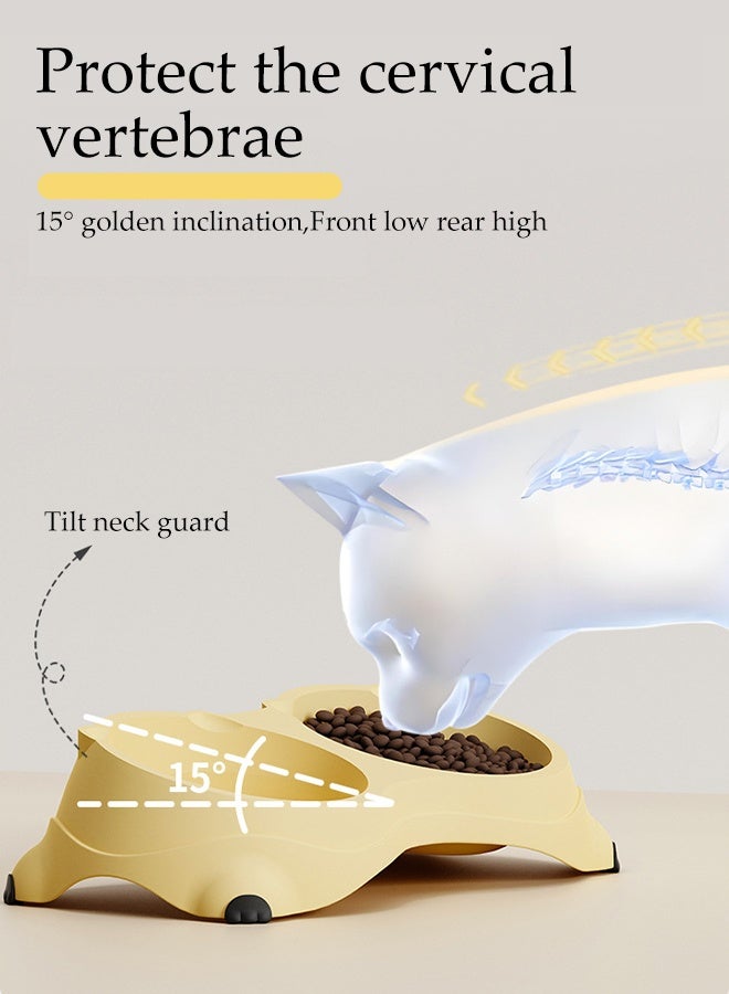 DUNISO Elevated Cat Bowl Pet Food Water Bowls Tilted Rised Cat Bowl with 2 Stainless Steel Pet Bowls 15° Tilted Anti-Vomiting Wide Shallow Raised Feeding Dishes Non-Slip Protect Pet's Spine Feeding Bowls for Cats and Puppy - Image 3