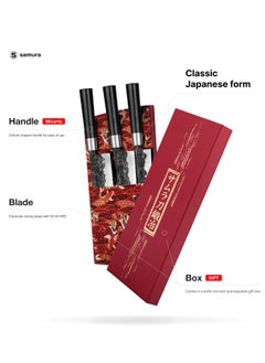 Samura Samura Blacksmith Kitchen Knives Set of 3 | Utility Knife, Nakiri Knife, Santoku Knife | High Carbon Hammered Steel | Professional Grade | Precision Cutting | Handmade | Hardness 58-59 HRC  - Image 2