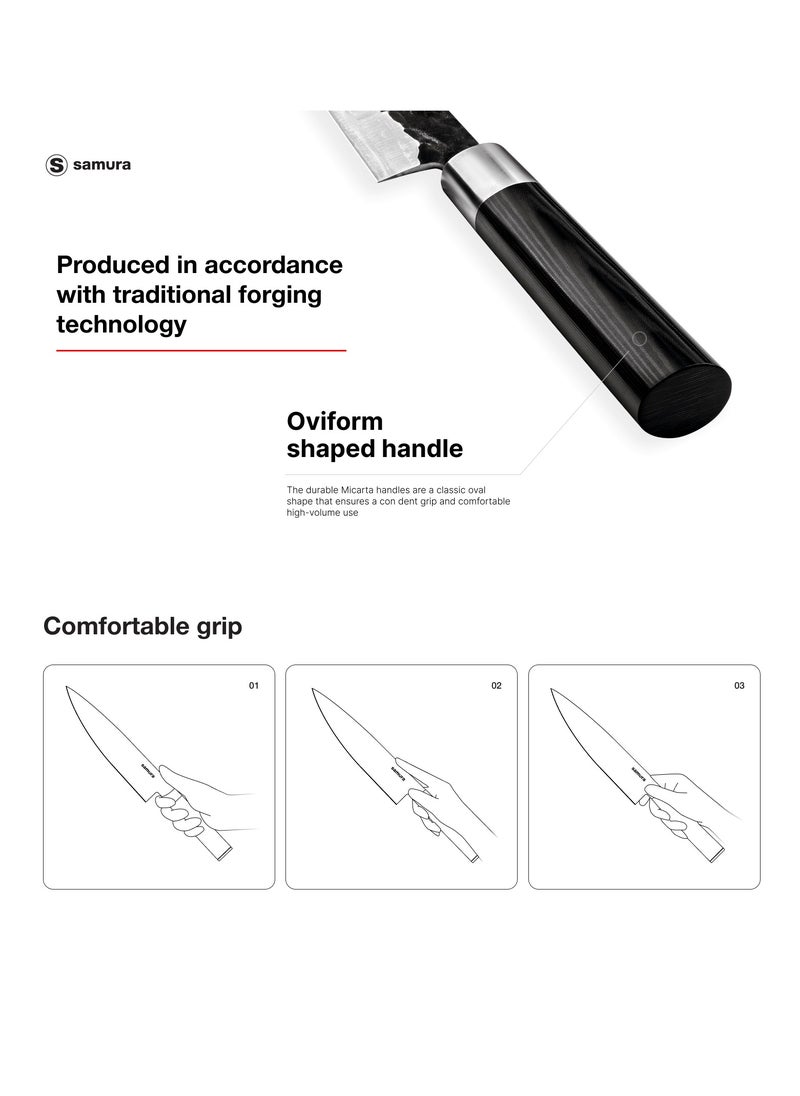 Samura Samura Blacksmith Kitchen Knives Set of 3 | Utility Knife, Nakiri Knife, Santoku Knife | High Carbon Hammered Steel | Professional Grade | Precision Cutting | Handmade | Hardness 58-59 HRC  - Image 3