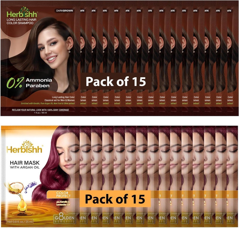 Herbishh Dark Brown Color Shampoo for Gray Hair, Pack of 15 (30ml each) - Image 1