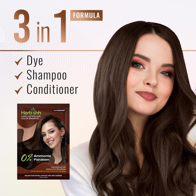 Herbishh Dark Brown Color Shampoo for Gray Hair, Pack of 15 (30ml each) - Image 4