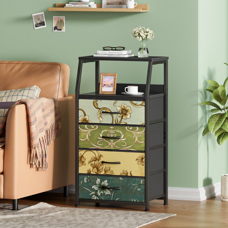 Furnulem Retro Dresser for Bedroom, Small Dresser for Closet, Vintage Nightstand with 4 Drawers, Fabric Storage Organizer Bedside Table Side Furniture, Metal Frame, Wood Top - Image 2