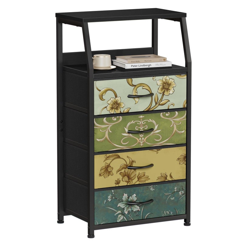 Furnulem Retro Dresser for Bedroom, Small Dresser for Closet, Vintage Nightstand with 4 Drawers, Fabric Storage Organizer Bedside Table Side Furniture, Metal Frame, Wood Top - Image 1