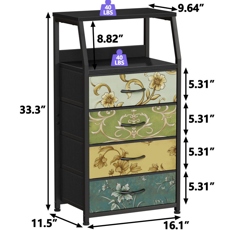 Furnulem Retro Dresser for Bedroom, Small Dresser for Closet, Vintage Nightstand with 4 Drawers, Fabric Storage Organizer Bedside Table Side Furniture, Metal Frame, Wood Top - Image 3