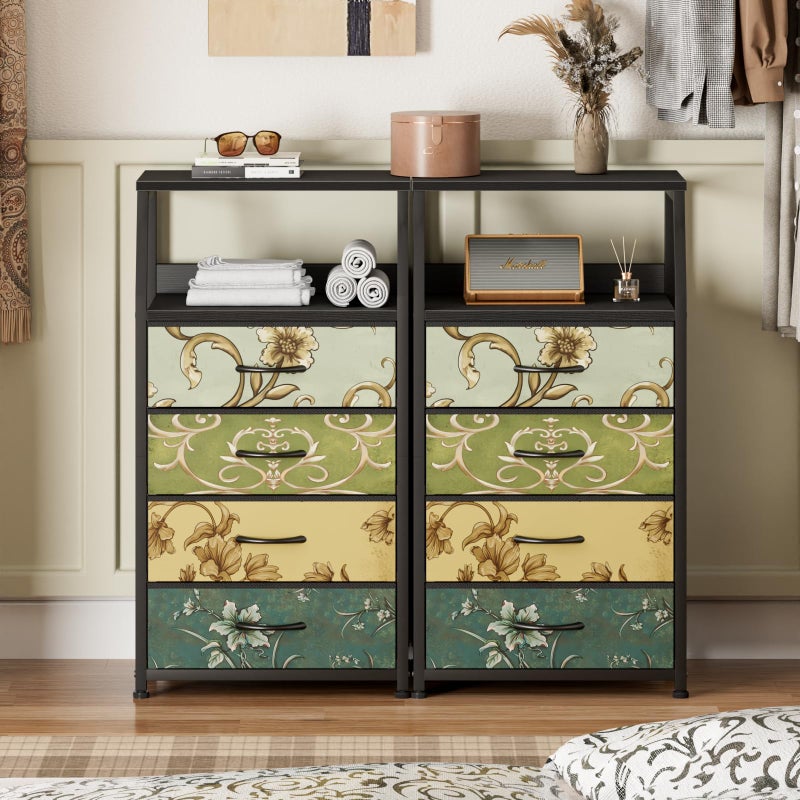 Furnulem Retro Dresser for Bedroom, Small Dresser for Closet, Vintage Nightstand with 4 Drawers, Fabric Storage Organizer Bedside Table Side Furniture, Metal Frame, Wood Top - Image 5