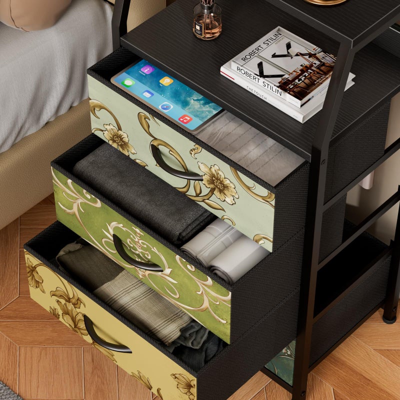 Furnulem Retro Dresser for Bedroom, Small Dresser for Closet, Vintage Nightstand with 4 Drawers, Fabric Storage Organizer Bedside Table Side Furniture, Metal Frame, Wood Top - Image 4