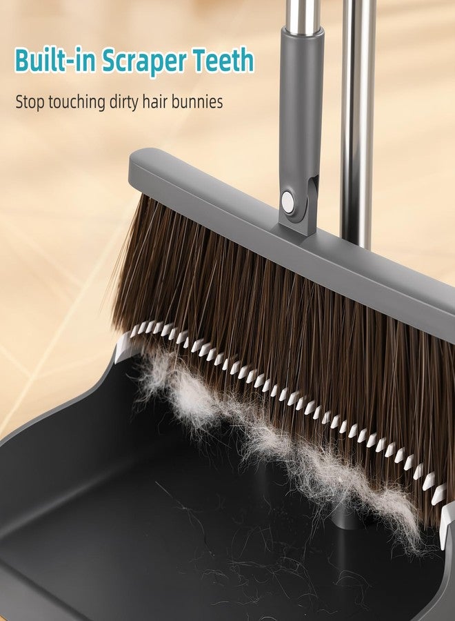 MOPALL Broom with Dustpan Combo Set with 52.5" Extra Long Handle, Self-Cleaning Dustpan Teeth for Dog Cat Pets Hair, 180° Swivel Brooms Head for Sweeping Indoor, Includes 2 Broom Heads - Image 2