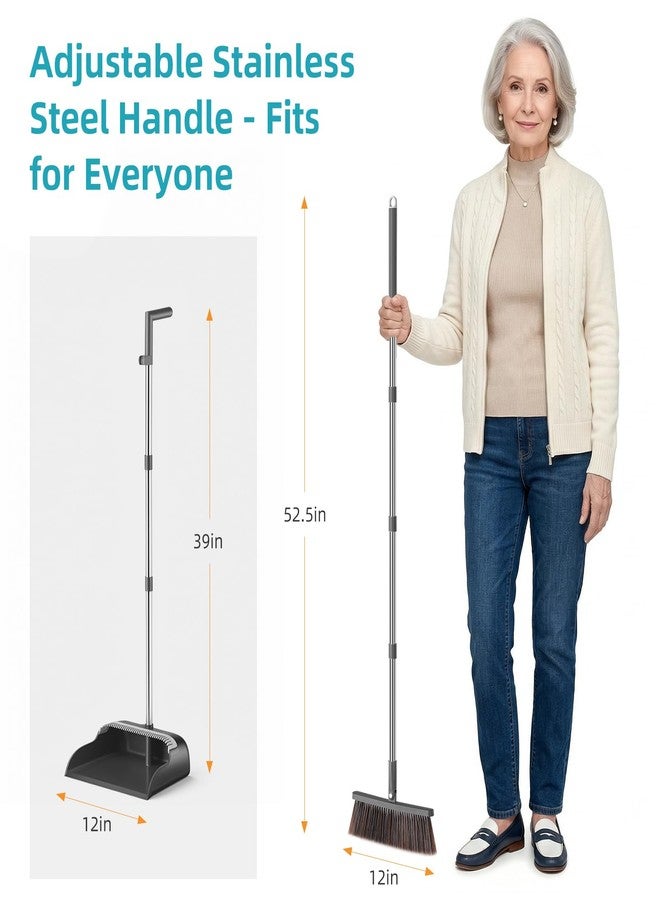 MOPALL Broom with Dustpan Combo Set with 52.5" Extra Long Handle, Self-Cleaning Dustpan Teeth for Dog Cat Pets Hair, 180° Swivel Brooms Head for Sweeping Indoor, Includes 2 Broom Heads - Image 5