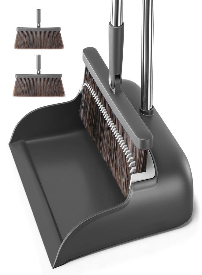 MOPALL Broom with Dustpan Combo Set with 52.5" Extra Long Handle, Self-Cleaning Dustpan Teeth for Dog Cat Pets Hair, 180° Swivel Brooms Head for Sweeping Indoor, Includes 2 Broom Heads - Image 1