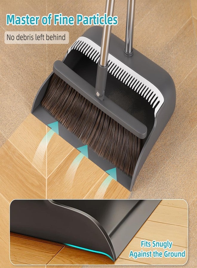MOPALL Broom with Dustpan Combo Set with 52.5" Extra Long Handle, Self-Cleaning Dustpan Teeth for Dog Cat Pets Hair, 180° Swivel Brooms Head for Sweeping Indoor, Includes 2 Broom Heads - Image 4