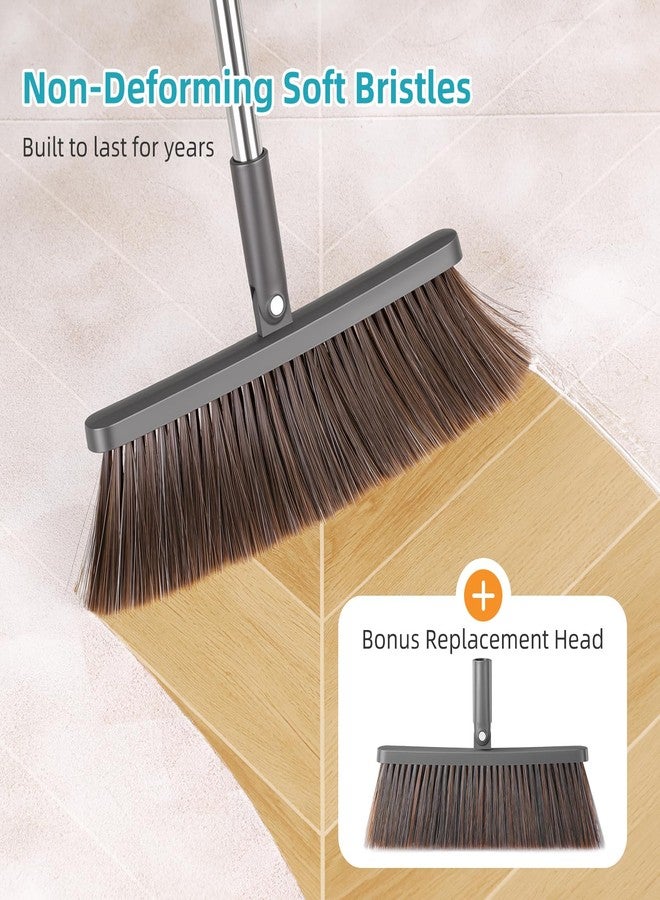 MOPALL Broom with Dustpan Combo Set with 52.5" Extra Long Handle, Self-Cleaning Dustpan Teeth for Dog Cat Pets Hair, 180° Swivel Brooms Head for Sweeping Indoor, Includes 2 Broom Heads - Image 3