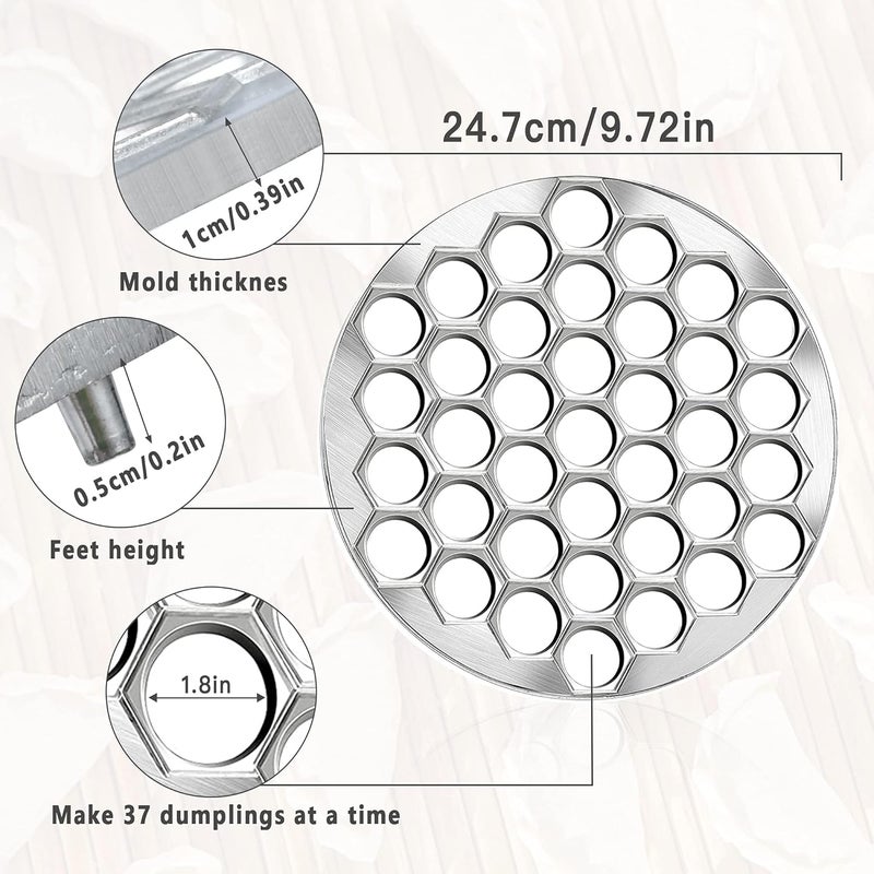Worldity Ravioli Dumpling Mold, Food Grade Safe Dumplings Maker, Russian Pelmeni Maker with 37 Holes Double, Pastry Ravioli Wheel Cutter and Roller Pin for Making Dumplings Ravioli - Image 2