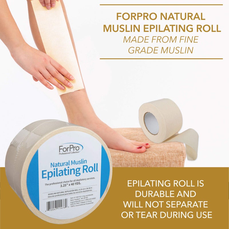ForPro Professional Collection Natural Muslin Epilating Roll, Tear-Resistant, for Hair Removal, 3.25â€ W x 40 Yds - Image 3