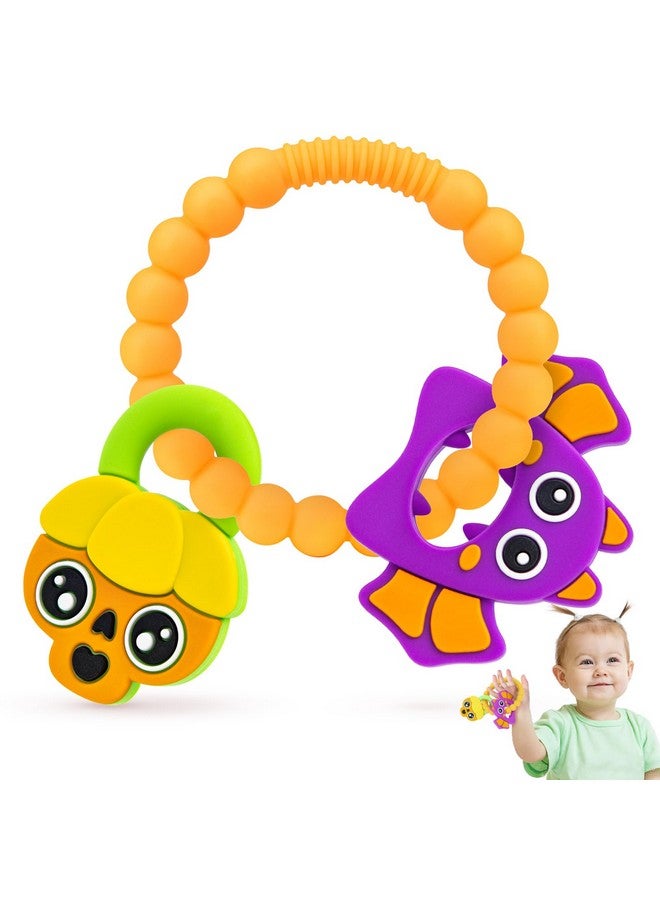 NPET NPET Halloween Baby Teething Toy for 3-12 Months, Halloween Cute Skull & Bat Themed Gifts Infant Teething Toy, Baby Theether Toy Holiday Gifts, Halloween Baby Teethers Toy Soft Silicone Baby Girl Boy - Image 1