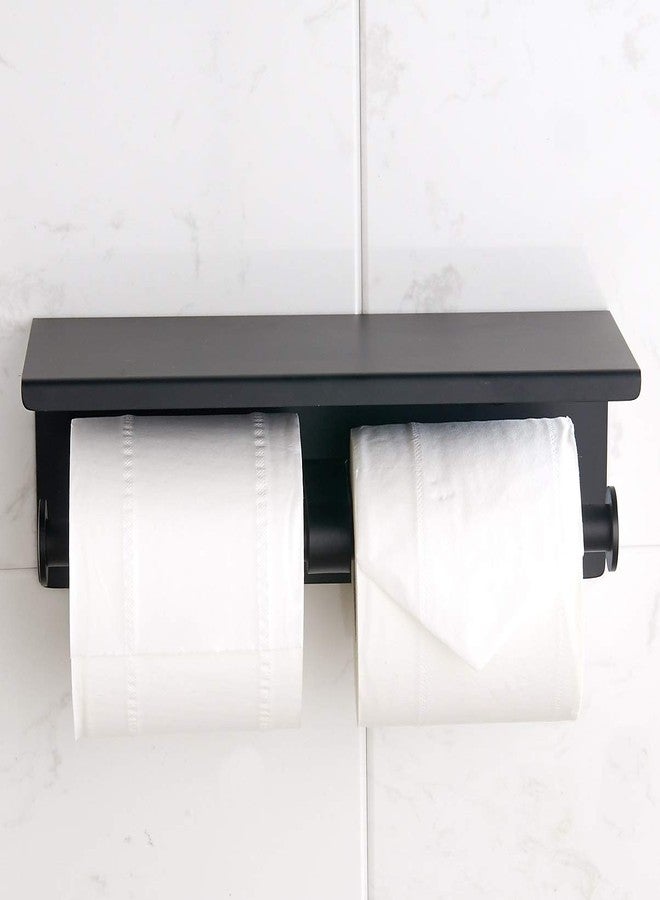 BGL 304 Stainless Steel Double Toilet Paper Holder Wall Mounted Matte Black Two Heads Roll Tissue Paper Holder with Shelf (Black) - Image 3