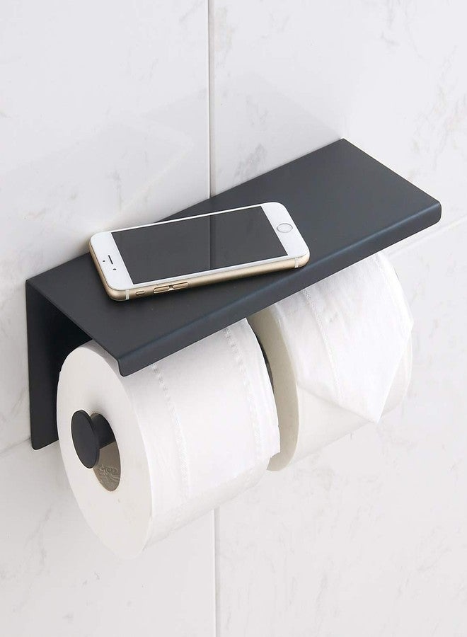 BGL 304 Stainless Steel Double Toilet Paper Holder Wall Mounted Matte Black Two Heads Roll Tissue Paper Holder with Shelf (Black) - Image 2