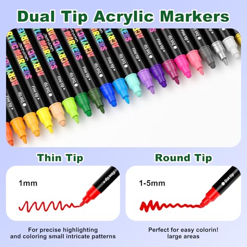 DEYONI 24 Colors Acrylic Paint Markers, Dual Tip Acrylic Paint Pens Markers for Rock, Fabric, Wood, Glass, Craft, Decoration, Adult DIY Crafts Art Supplies - Image 2