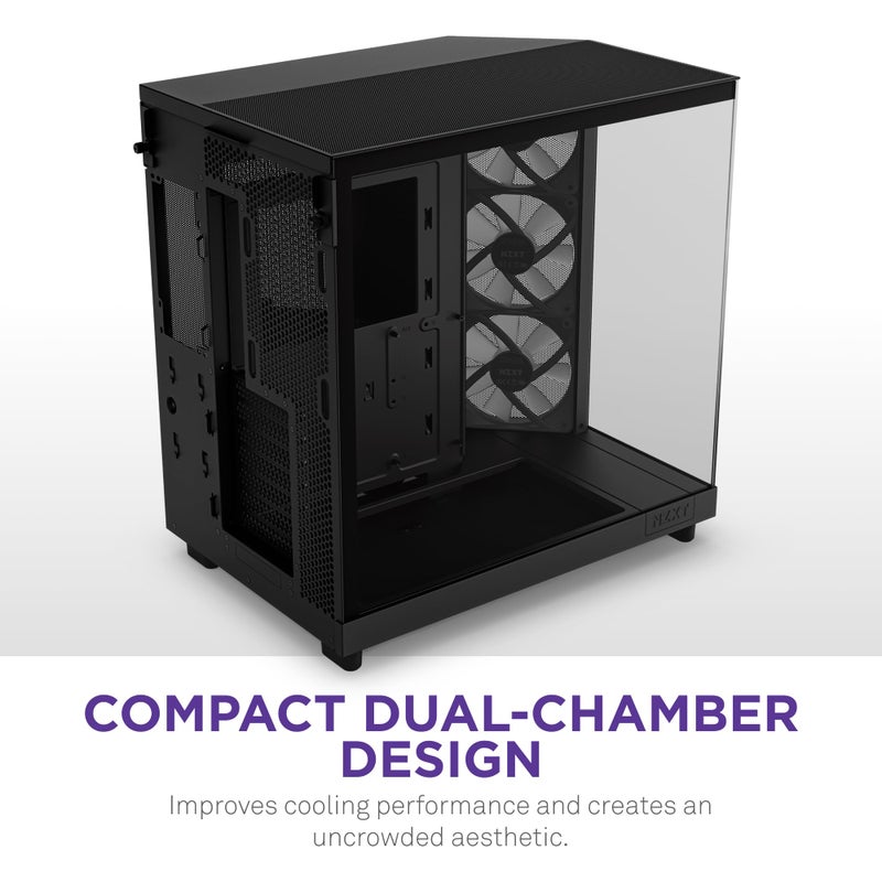 NZXT H6 Flow RGB Mid-Tower Airflow Case with 3 RGB Fans, Panoramic Glass Panels, Cable Management - Black - Image 3