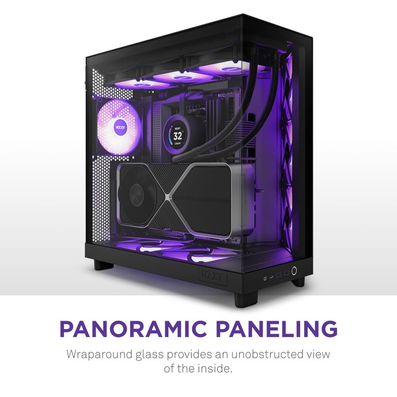 NZXT H6 Flow RGB Mid-Tower Airflow Case with 3 RGB Fans, Panoramic Glass Panels, Cable Management - Black - Image 2