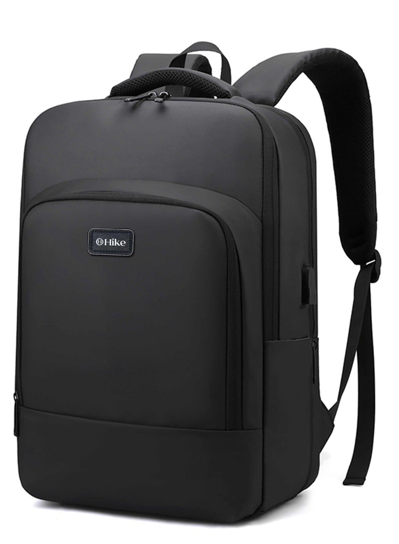 HIKE Unisex Polyester Backpack 17.5-inch Water Resistant Computer Bag with Built in USB Port for Men and Women, HK2105-BLACK - Image 1