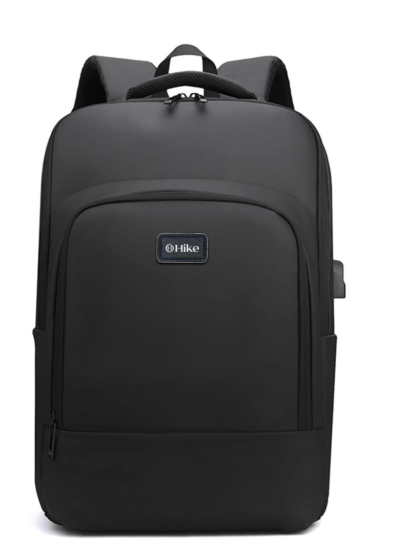 HIKE Unisex Polyester Backpack 17.5-inch Water Resistant Computer Bag with Built in USB Port for Men and Women, HK2105-BLACK - Image 2
