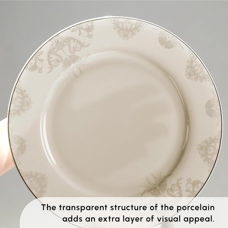 Karaca Siena 53-Piece Porcelain Dinner Sets with Dinner & Dessert Plates, Bowls, Holder - Bone China Dinnerware Sets for 12 People (White) - Image 4
