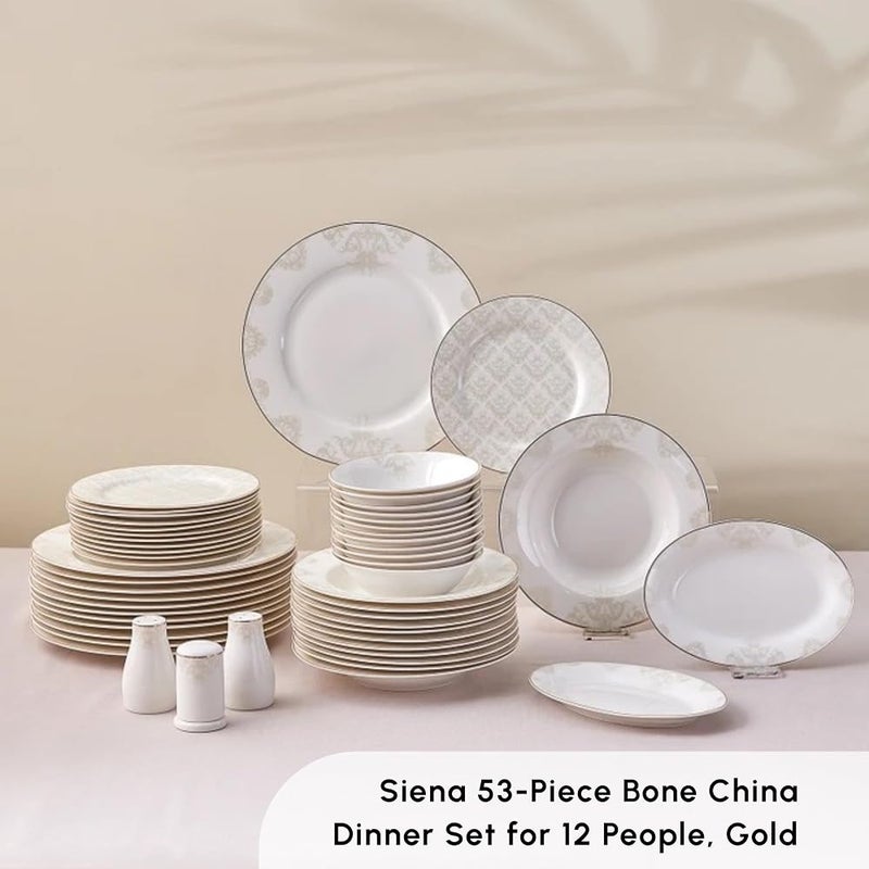 Karaca Siena 53-Piece Porcelain Dinner Sets with Dinner & Dessert Plates, Bowls, Holder - Bone China Dinnerware Sets for 12 People (White) - Image 3
