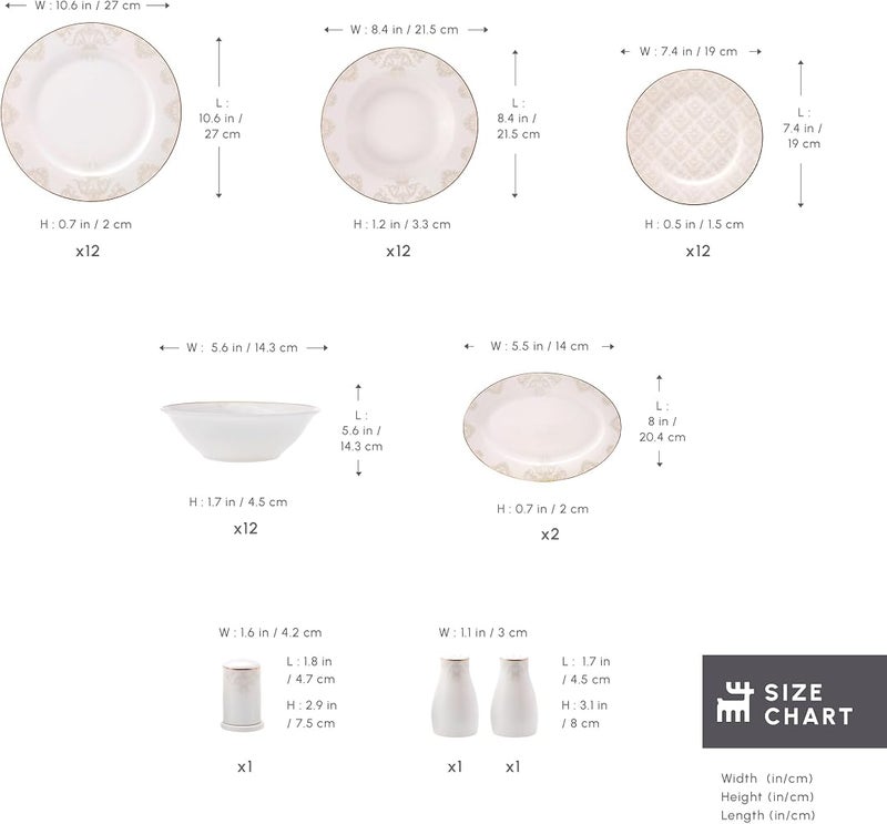 Karaca Siena 53-Piece Porcelain Dinner Sets with Dinner & Dessert Plates, Bowls, Holder - Bone China Dinnerware Sets for 12 People (White) - Image 2