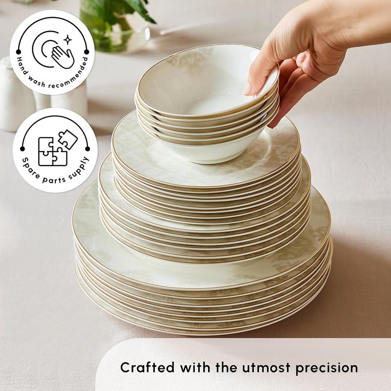 Karaca Siena 53-Piece Porcelain Dinner Sets with Dinner & Dessert Plates, Bowls, Holder - Bone China Dinnerware Sets for 12 People (White) - Image 5