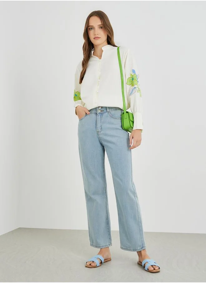 تايك تو Take Two Floral Printed Long Sleeve Buttoned Shirt