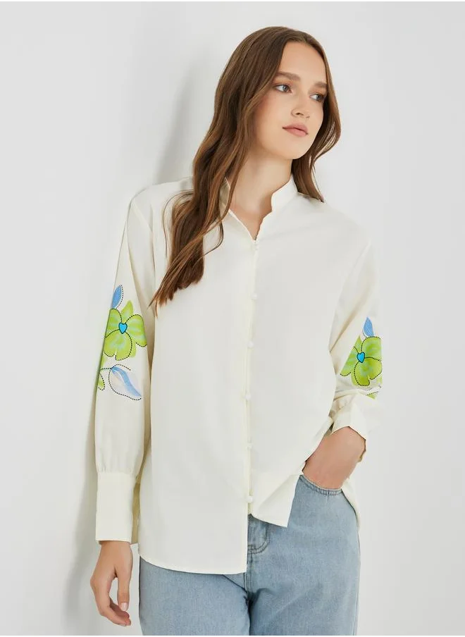 تايك تو Take Two Floral Printed Long Sleeve Buttoned Shirt
