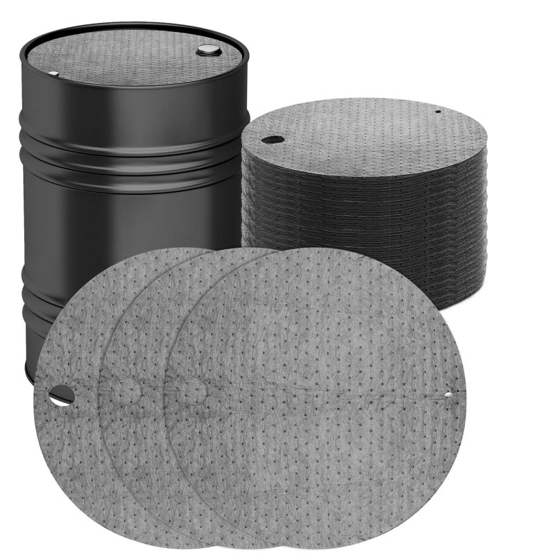 AHIER 20PCS Oil Absorbent Pads Oil Absorbing Pads for 55 Gallon Drums Barrel 22 Diameter Drum Lid Oil Mat with Holes Gray