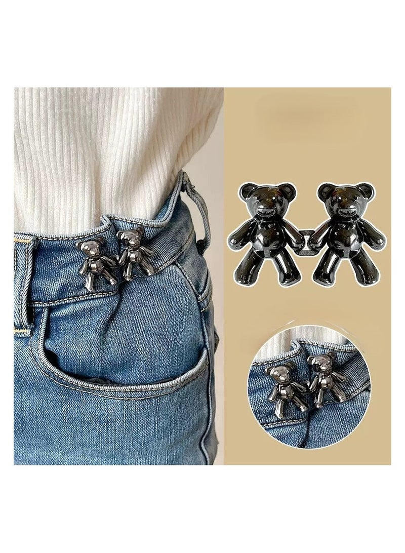 2 Pair Black Waist Tighten Jeans Waist Shrinker Button Fasten Button Pants Waist Adjust Waist Change Small Pin - Image 1