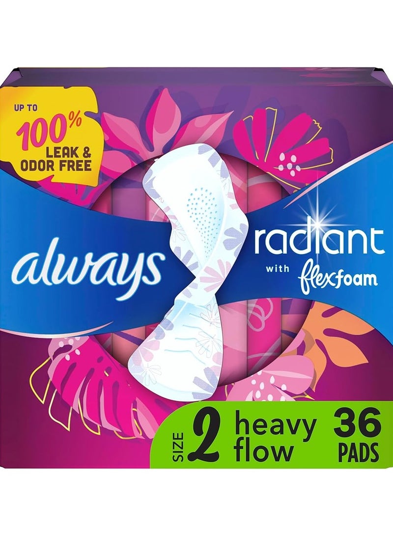 Always 36 Count Radiant Feminine Pads – Size 2 Heavy, with Wings, Scented for a Fresh Feel!
