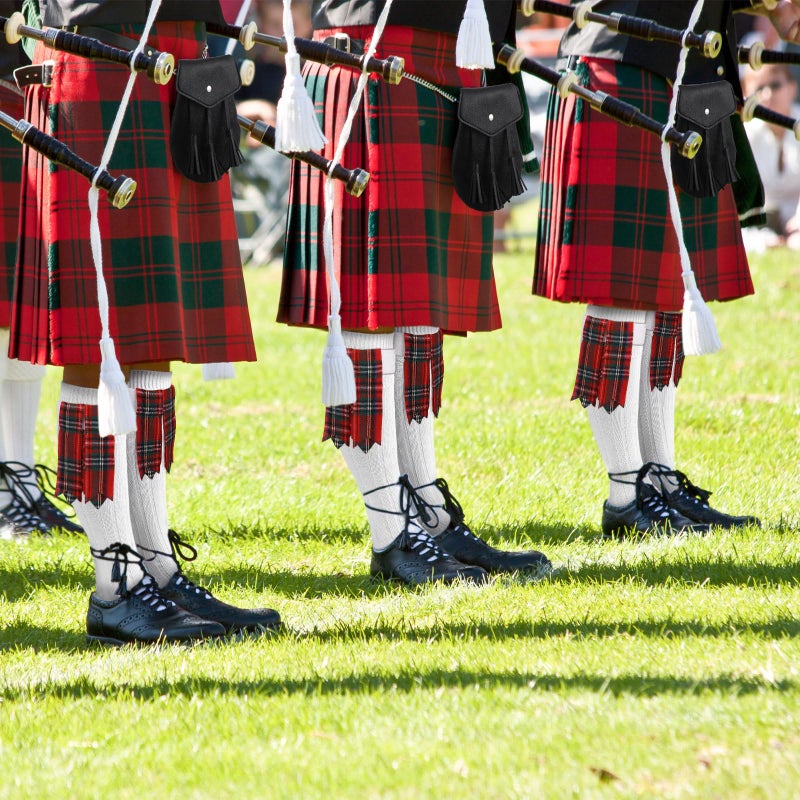 Arrowbash 3 Pcs Men Scottish Kilt Accessories Irish Traditional Scottish Socks Tartan Hose Flashes Sporran(Not Include Kilt)(Dark Tones) - Image 5
