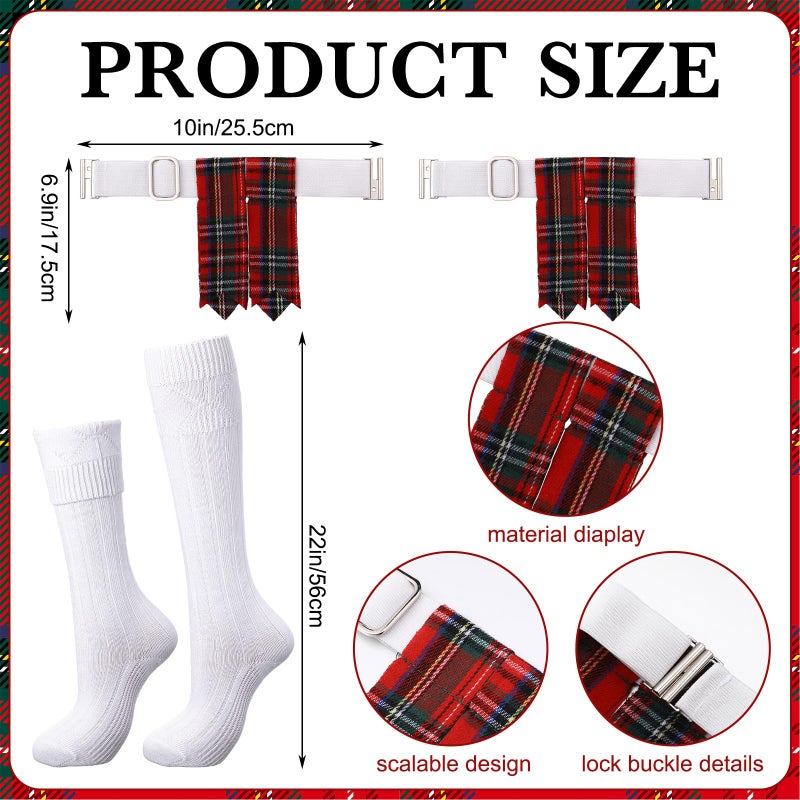 Arrowbash 3 Pcs Men Scottish Kilt Accessories Irish Traditional Scottish Socks Tartan Hose Flashes Sporran(Not Include Kilt)(Dark Tones) - Image 2