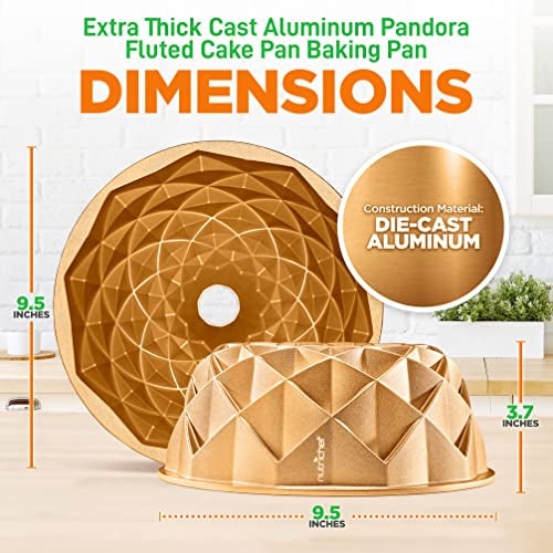 NutriChef 9-Inch Cake Pan - Thick and Heavy Cast Aluminum Bakeware Cake Mold with 2 Layers of Nonstick Coating - French Wreath Design for Uniform Baking Up To 500 Degrees - Easy to Clean, Gold - Image 3