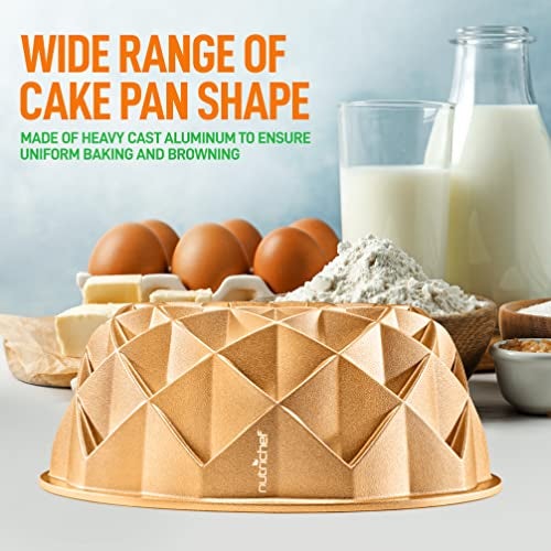NutriChef 9-Inch Cake Pan - Thick and Heavy Cast Aluminum Bakeware Cake Mold with 2 Layers of Nonstick Coating - French Wreath Design for Uniform Baking Up To 500 Degrees - Easy to Clean, Gold - Image 4