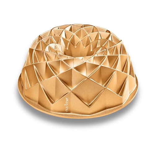 NutriChef 9-Inch Cake Pan - Thick and Heavy Cast Aluminum Bakeware Cake Mold with 2 Layers of Nonstick Coating - French Wreath Design for Uniform Baking Up To 500 Degrees - Easy to Clean, Gold - Image 1