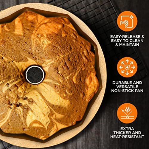 NutriChef 9-Inch Cake Pan - Thick and Heavy Cast Aluminum Bakeware Cake Mold with 2 Layers of Nonstick Coating - French Wreath Design for Uniform Baking Up To 500 Degrees - Easy to Clean, Gold - Image 5