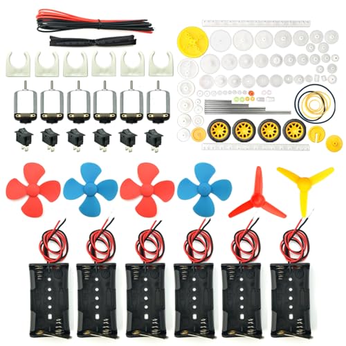 EUDAX 6 Set Rectangular Mini Electric 1.5-3V 24000RPM DC Motor with 84 Pcs Plastic Gears,Electronic Wire, 2 x AA Battery Holder,Boat Rocker Switch,Shaft Propeller for DIY Science Projects - Image 1