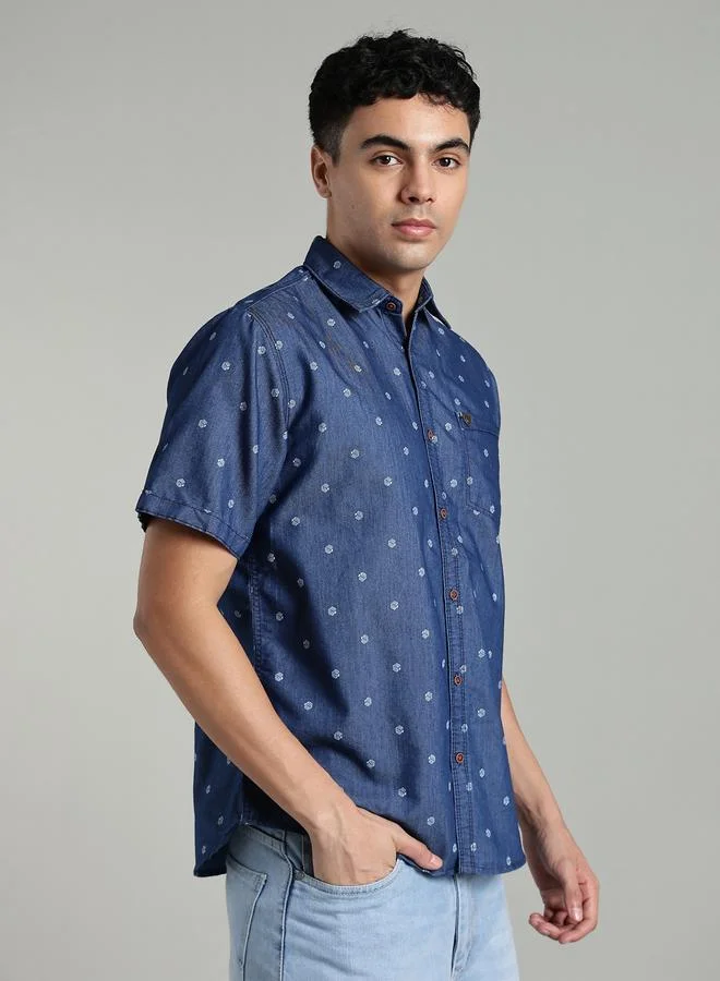 Kuons Avenue  KUONS AVENUE Men Blue Denim Print Short Sleeve Shirt for Men | Best Price UAE
