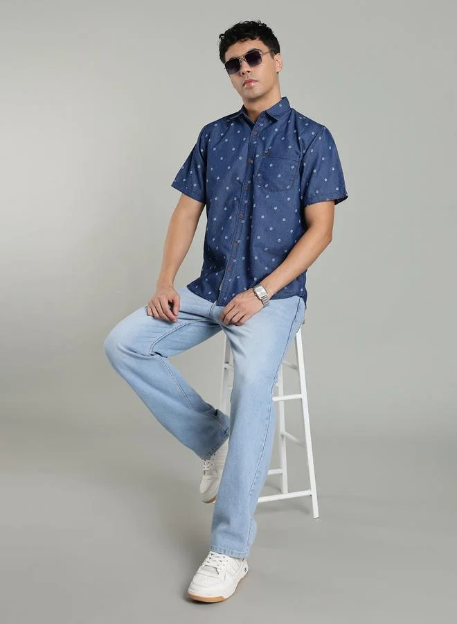 Kuons Avenue  KUONS AVENUE Men Blue Denim Print Short Sleeve Shirt for Men | Best Price UAE