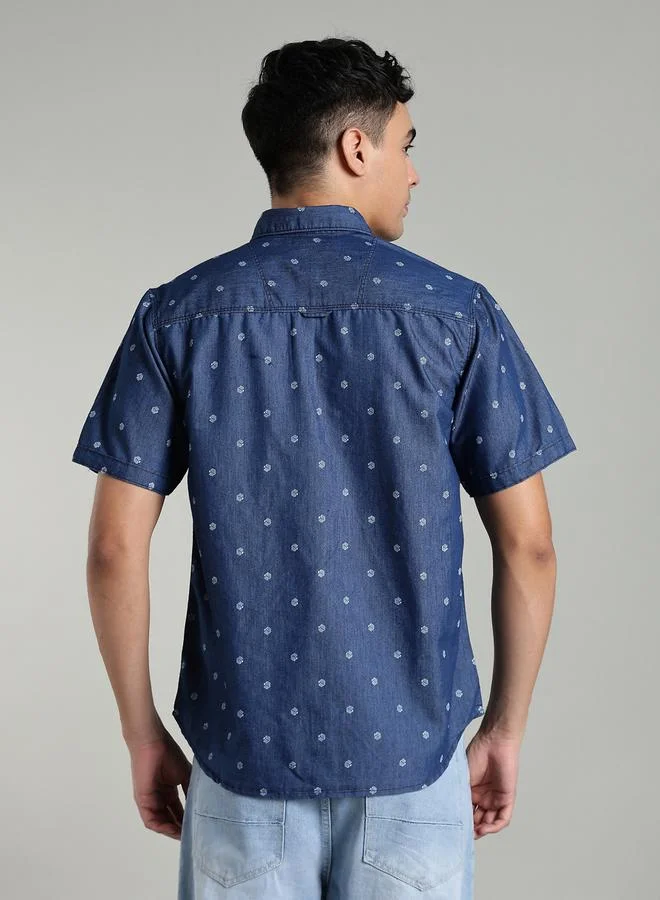 Kuons Avenue  KUONS AVENUE Men Blue Denim Print Short Sleeve Shirt for Men | Best Price UAE