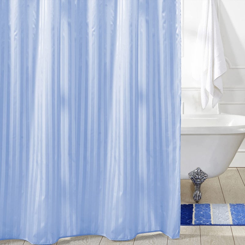 Obsessions Polyester Water Repellent Striped Shower Curtain with 12 Hooks (L) 200 x (W) 180cm_Blue - Image 1