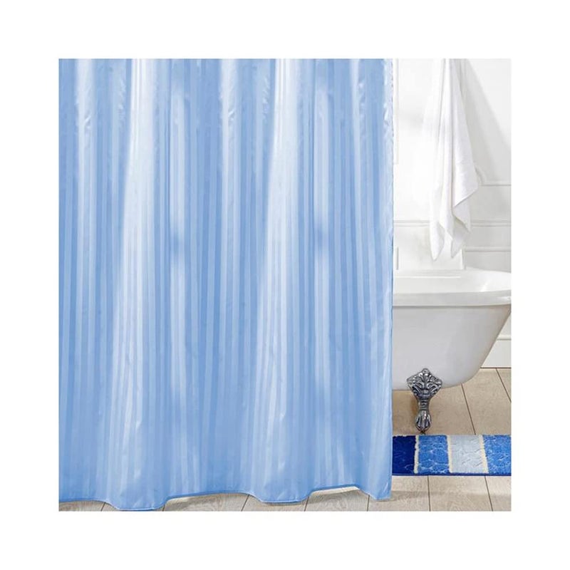 Obsessions Polyester Water Repellent Striped Shower Curtain with 12 Hooks (L) 200 x (W) 180cm_Blue - Image 2